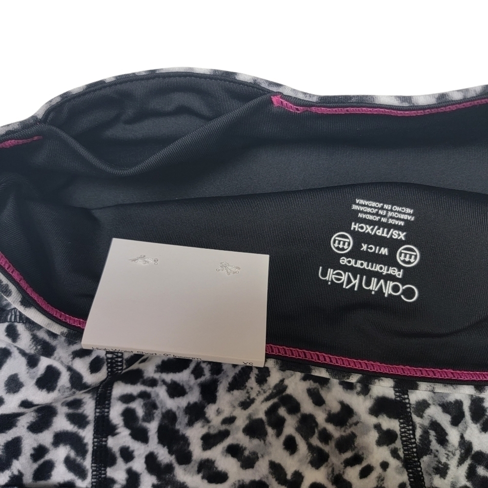 Calvin Klein High Waist 9 Inch Black White Waterspot Print Yoga Bike Short - Picture 4 of 8